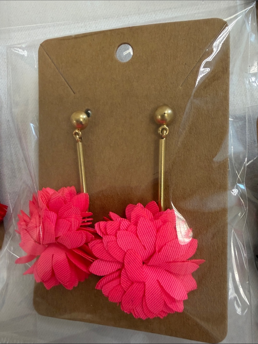 J. Crew Factory Neon Pink Floral Drop Earrings with Gold Posts